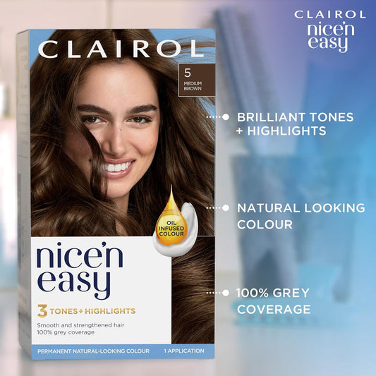 Clairol Nice'n Easy Crème, Natural Looking Oil Infused Permanent Hair Dye, 5A Medium Ash Brown