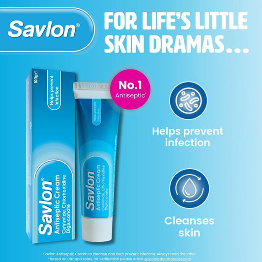 Savlon Antiseptic Cream, Cleanses & Helps Prevent Infection, First Aid for Minor Cuts & Wounds, Spots, Blackheads, Nappy Rash, Sunburn, Sores & Blisters (100g, 1 pack)