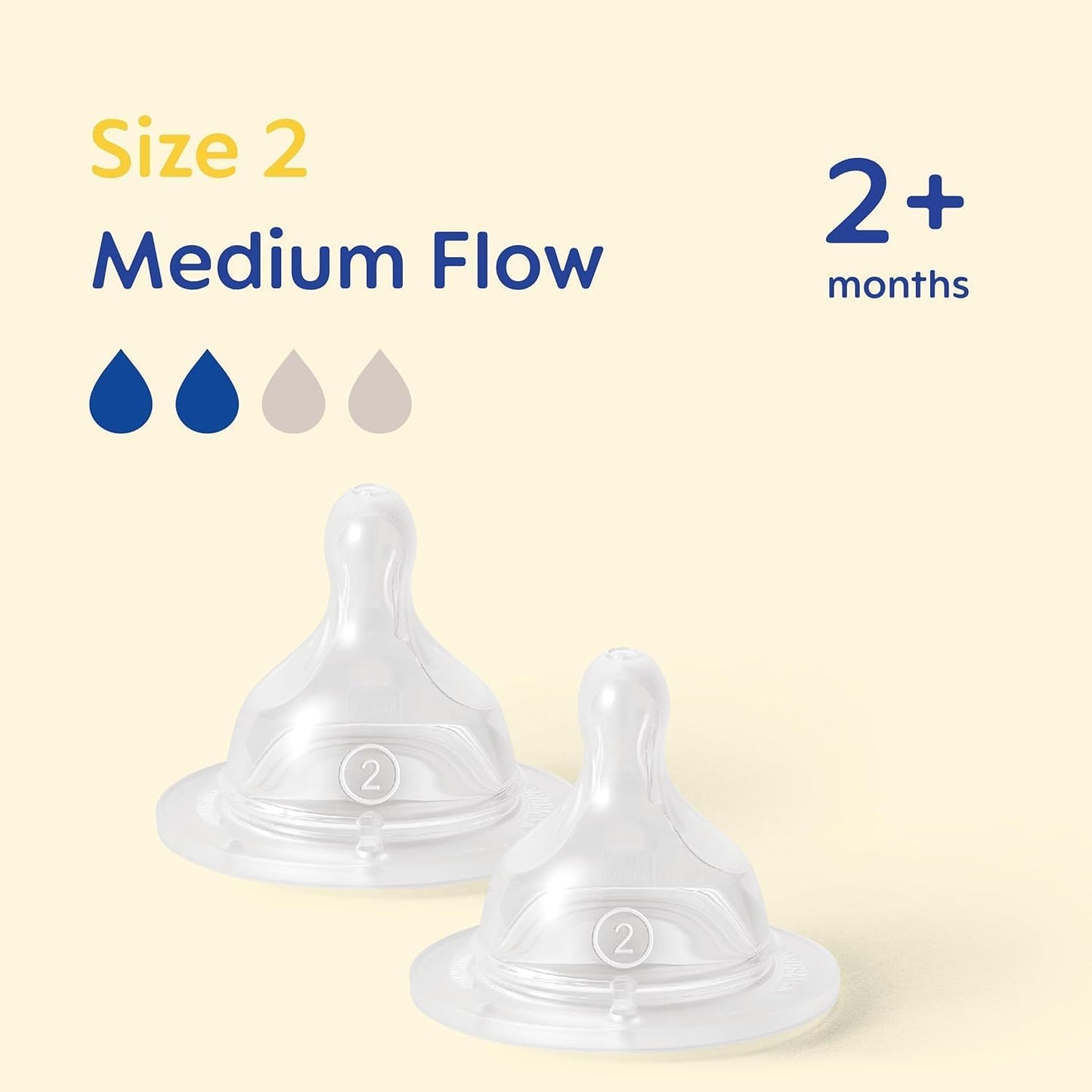 MAM Teats Size 2 | 2 Pack | Medium Flow | Fits All MAM Bottles | Suitable from 2+ Months | Made from SkinSoft Silicone | Baby Accessories for Newborn