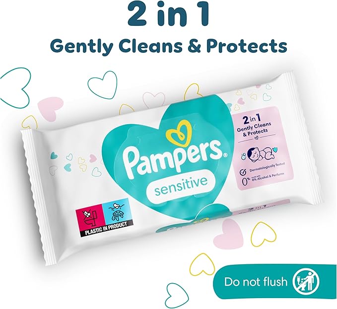 Pampers Sensitive Baby Wipes 15 Packs of 80 Wipes = 1200 Baby Wet Wipes, Unscented, for Soft and Gentle Clean
