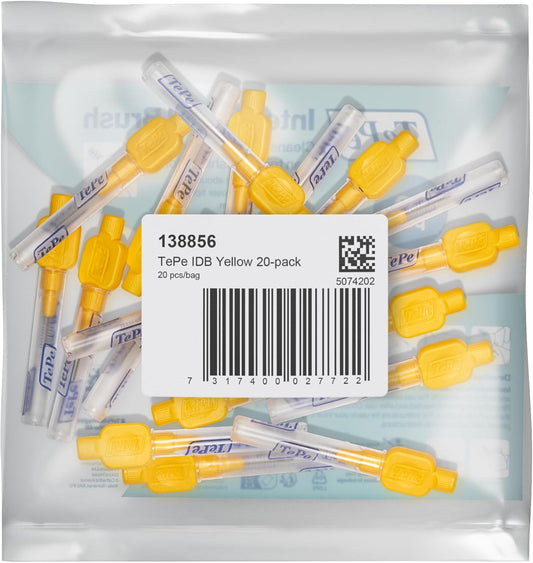 TePe Interdental Brush, Original, Yellow, 0.7mm/ISO 4, 20pcs, efficient Cleaning Between Teeth, Plaque Remover and Dental flosser for Small Gaps