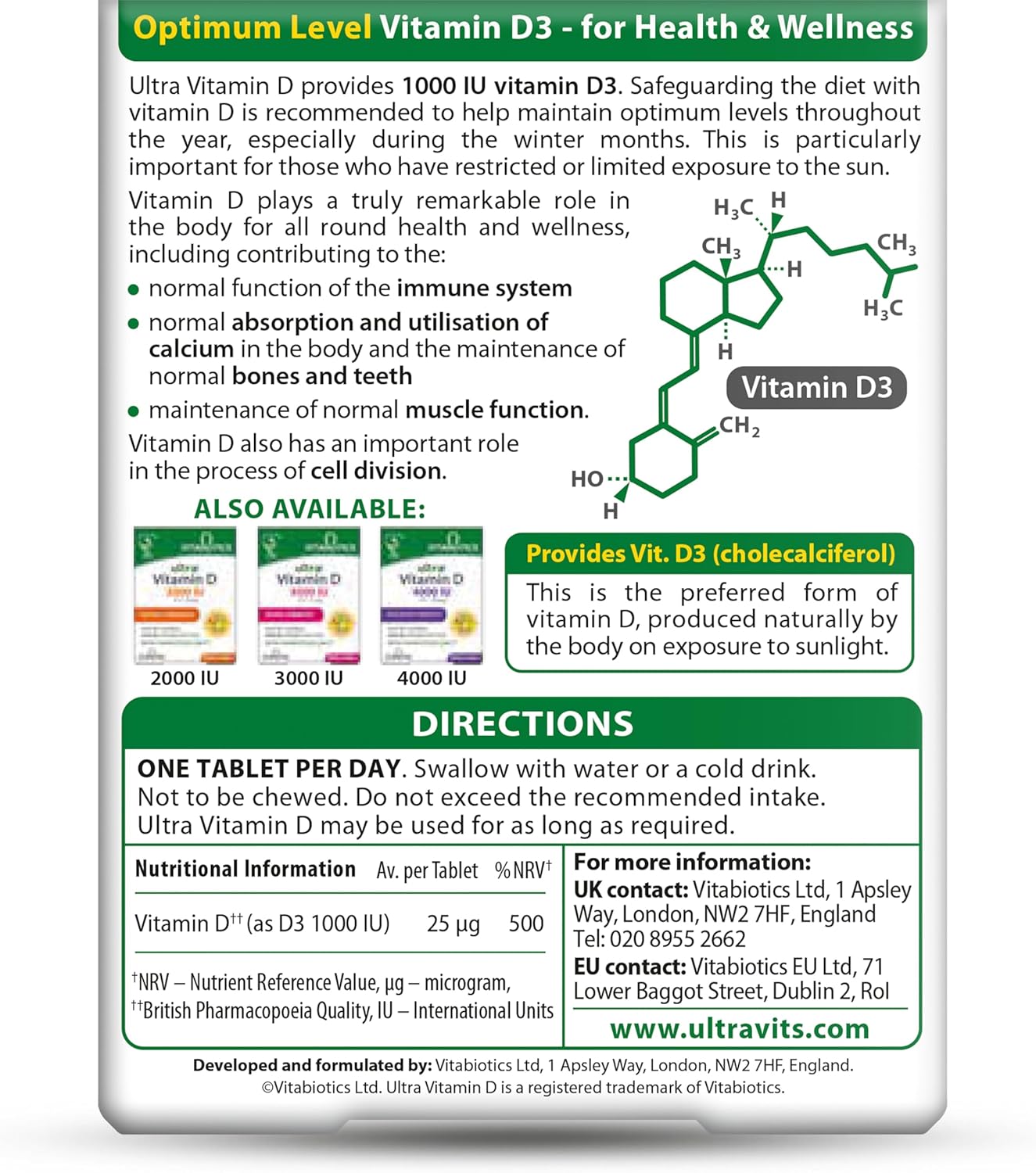 Vitamin D Tablets 1000IU, Vitabiotics Ultra