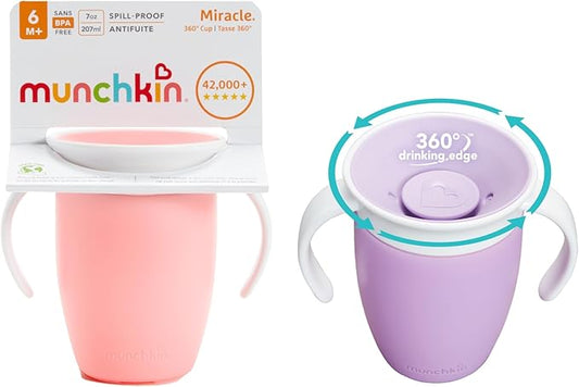Munchkin Miracle 360 Sippy Cups 2 Pack | Trainer Toddler Cup | BPA Free Baby & Toddler Cups w.Handles