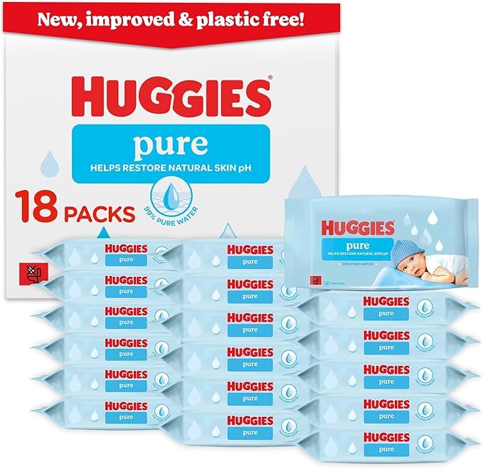Huggies Pure Plastic Free Baby Wipes - Pack of 18 (864 Wipes) -  Soft and Gentle on Babies' Delicate Skin