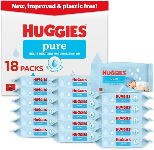 Huggies Pure Plastic Free Baby Wipes - Pack of 18 (864 Wipes) -  Soft and Gentle on Babies' Delicate Skin