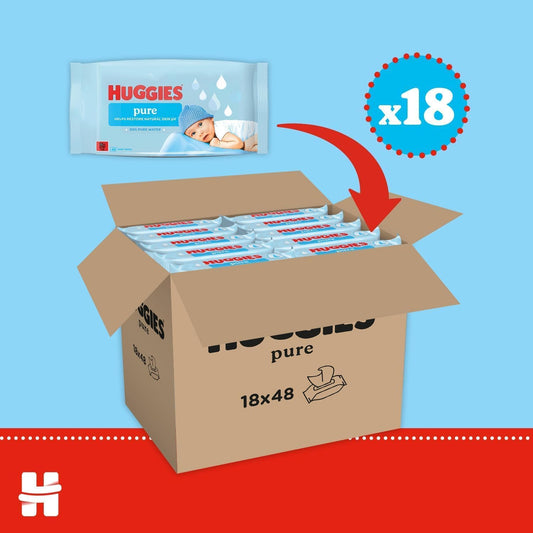 Huggies Pure Plastic Free Baby Wipes - Pack of 18 (864 Wipes) -  Soft and Gentle on Babies' Delicate Skin