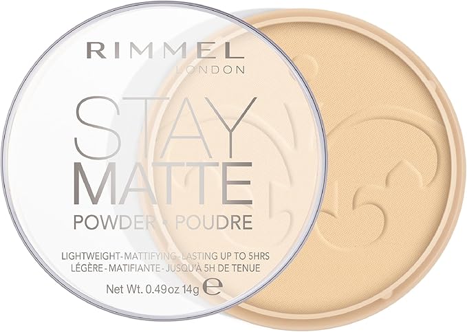 RIMMEL LONDON - Stay Matte Pressed Powder - Lightweight, Oil Absorbing, Smooth Non-Powdery Texture, Lasting Up To 5hrs - For All Skin Types - Dermatologically Tested - Transparent - 14g