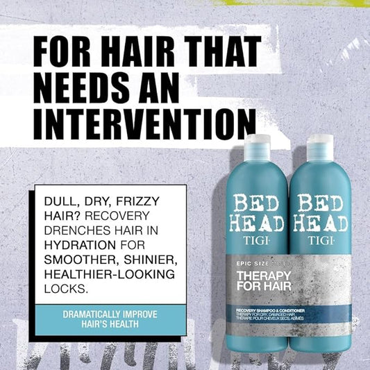 Bed Head by TIGI Recovery Shampoo & Conditioner Set, 2x 750ml, Deep Moisture for Dry & Heat Damaged Hair