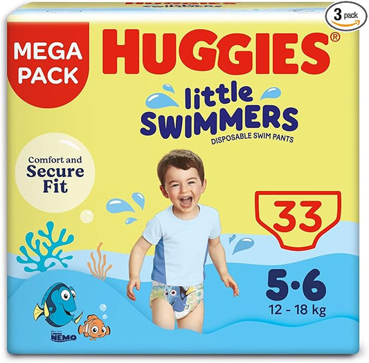Huggies Little Swimmers, Swim Nappies, Size 5-6 - 33 Pants - Maximum Protection Swimming Nappies with Leak Guards
