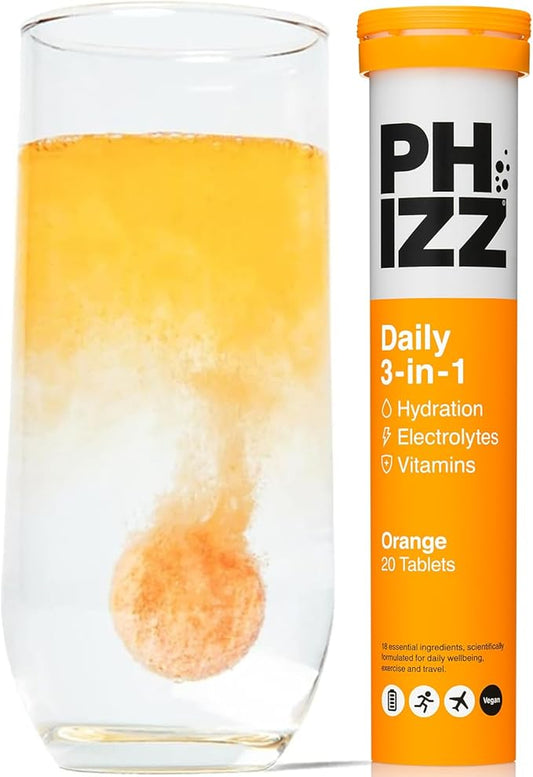 Phizz Electrolytes, Multivitamin & Hydration Tablets - 20 Effervescent Rehydration Electrolyte Tablets - 18 Vitamins & Minerals, Vitamin C, Vegan, Vegetarian & Low Calorie (Orange, 20 Count)