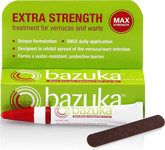 Bazuka Extra Strength Treatment Gel For Effective, Pain-Free Treatment and Removal of Verrucas and Warts. With Emery Board, 6g (Packaging may vary)