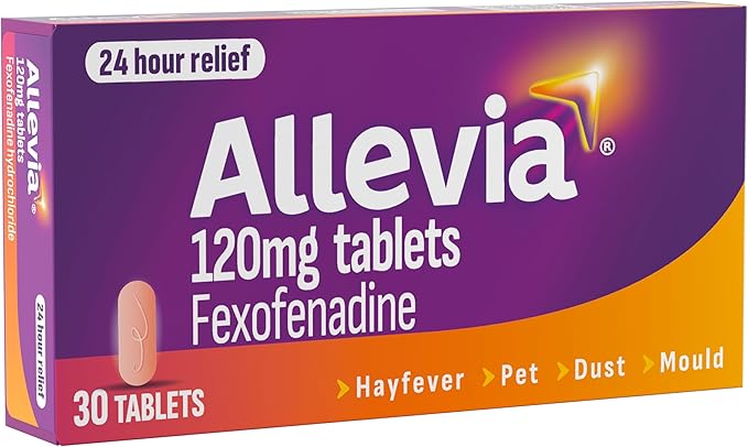 Allevia Hayfever Allergy Tablets, Prescription Strength 120 mg Fexofenadine, 24hr Relief Acts Within 1 Hour, Including Sneezing, Watery Eyes, Itchy and Runny Nose, 30 Tablets