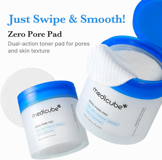 medicube Zero Pore Pads 2.0, Dual-Textured Facial Toner Pads for Exfoliation and Pore Care